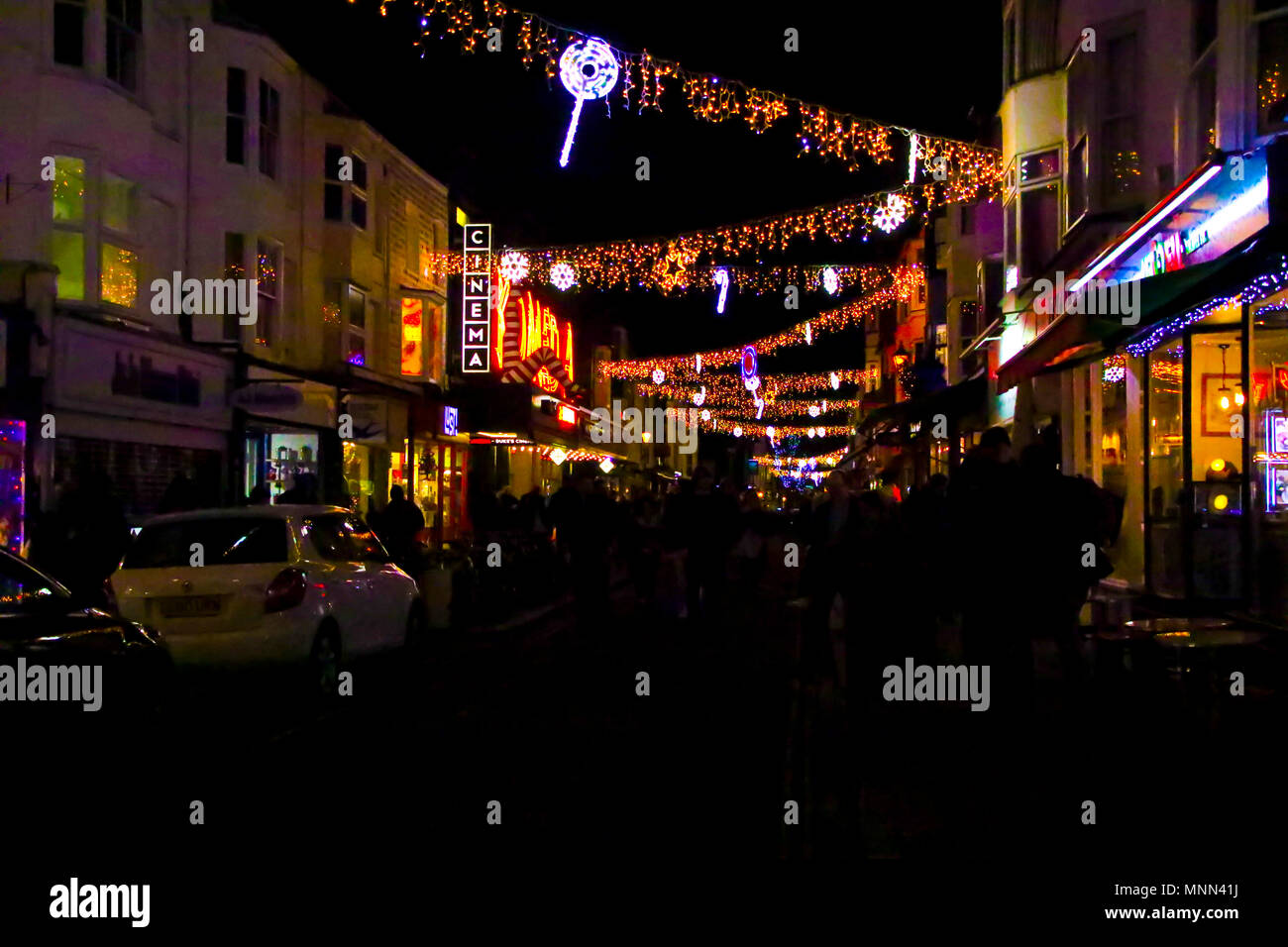 Le luci di Natale in Brighton, Sussex Foto Stock