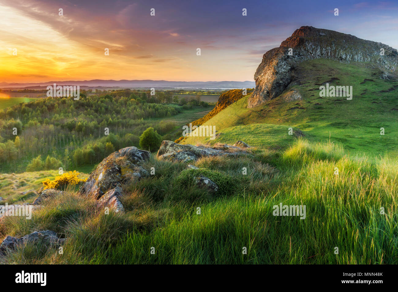 Binny Craig, vicino a Uphall, West Lothian, è un piccolo ma distinte a collina che sorge ad un altezza di 221 metri sopra il livello del mare. Foto Stock