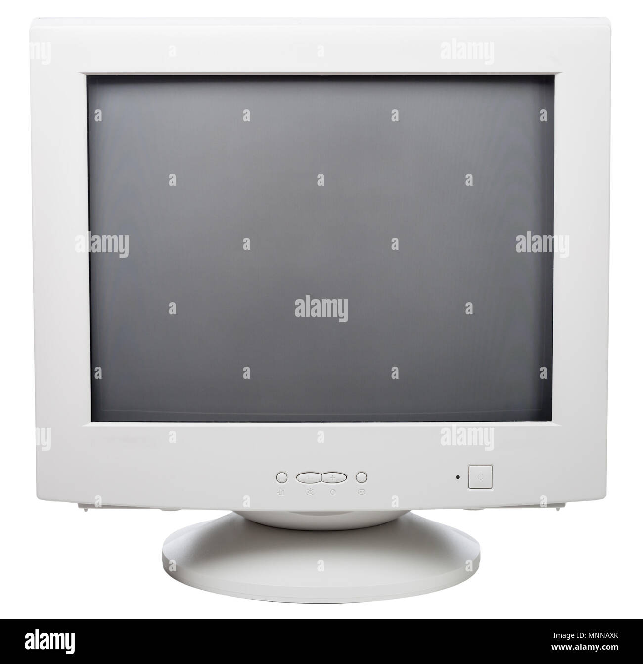 Vintage CRT monitor di computer con schermo nero isolato su sfondo bianco Foto Stock