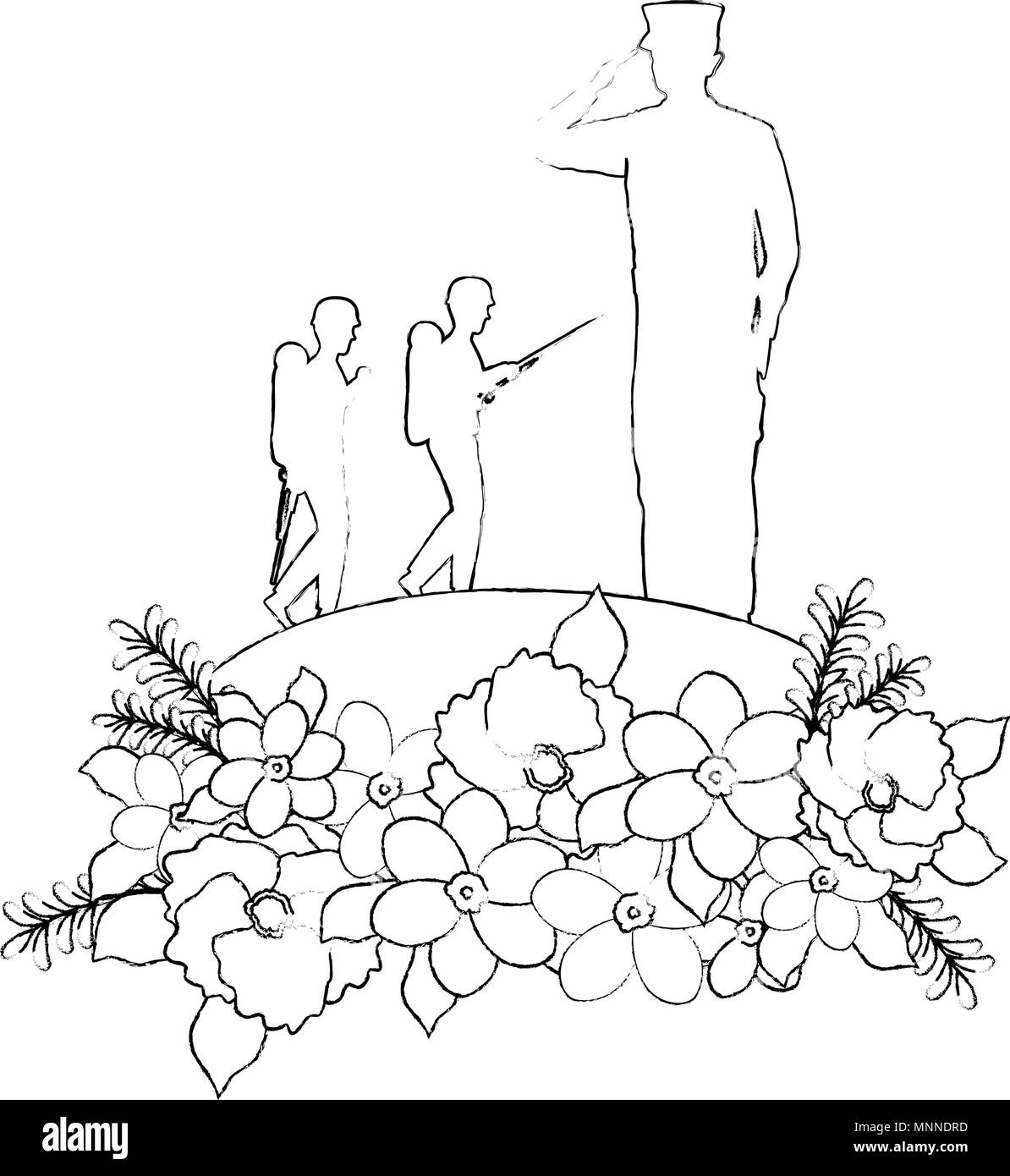 Sagome di militari con decorazioni floreali Illustrazione Vettoriale