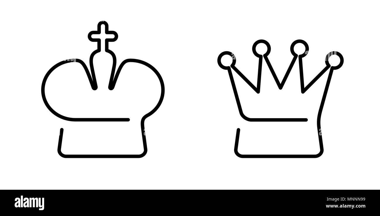 Corona lineare del re e della regina di bianco. Simboli di scacchi. Icone.  Schematicamente Immagine e Vettoriale - Alamy