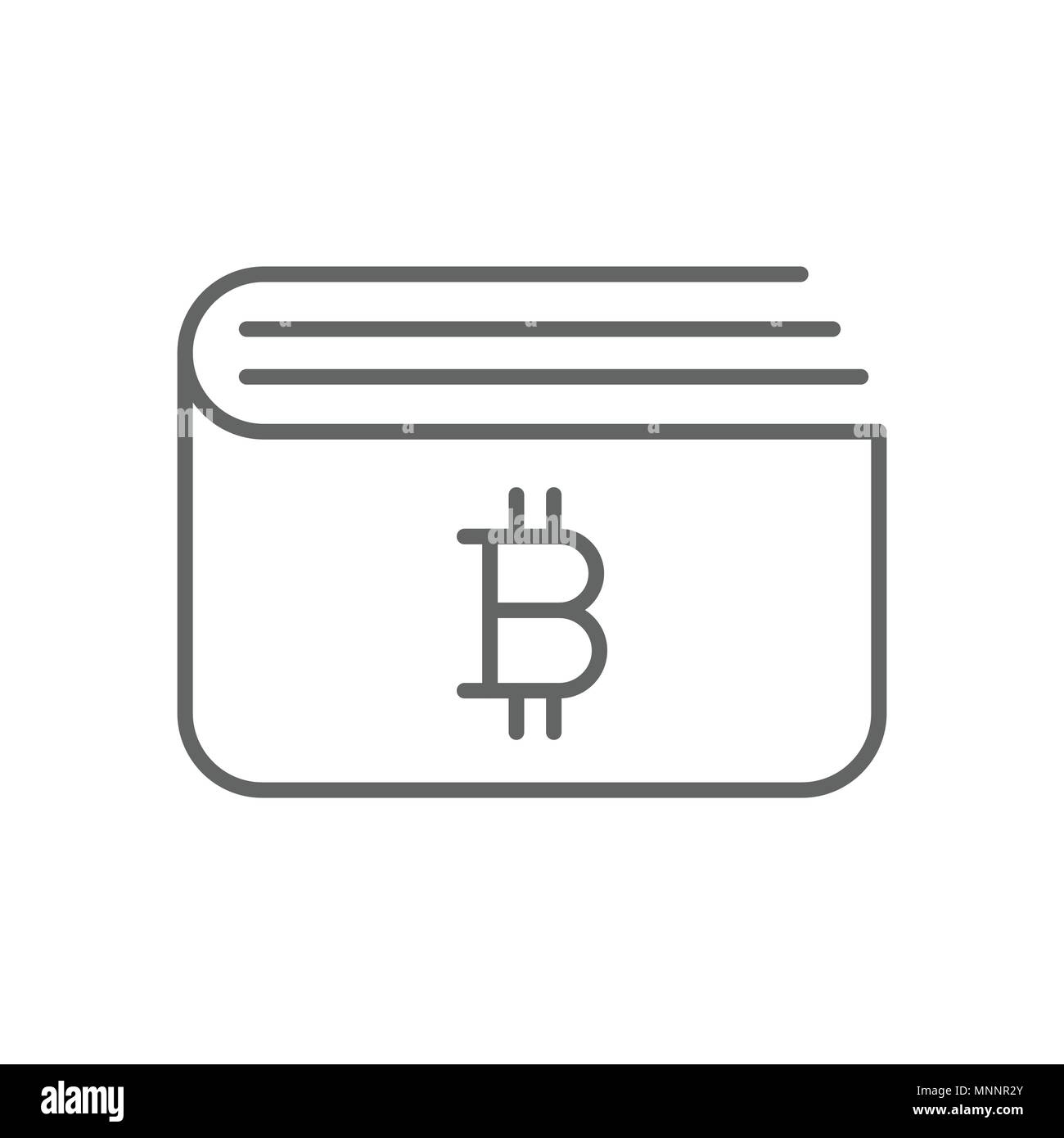 Semplice portafoglio Bitcoin sottile linea vettore Simbolo icona grafica del modello di progettazione Illustrazione Vettoriale