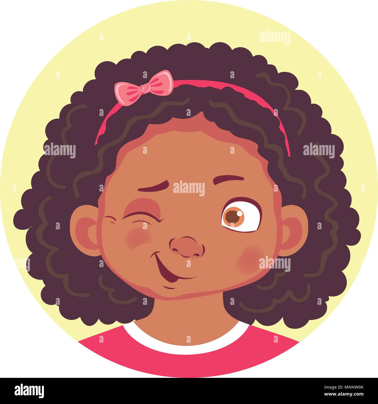 Ragazze africane di emozioni. L'espressione del viso. Set di emoticon. Appartamento illustrazione vettoriale. Wink Illustrazione Vettoriale