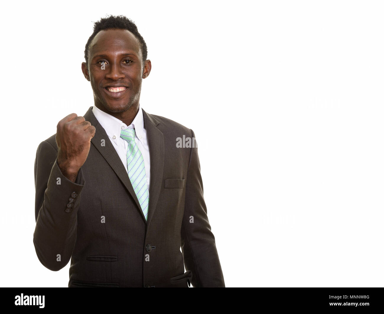 Giovani felici Africano nero imprenditore cercando motivati Foto Stock