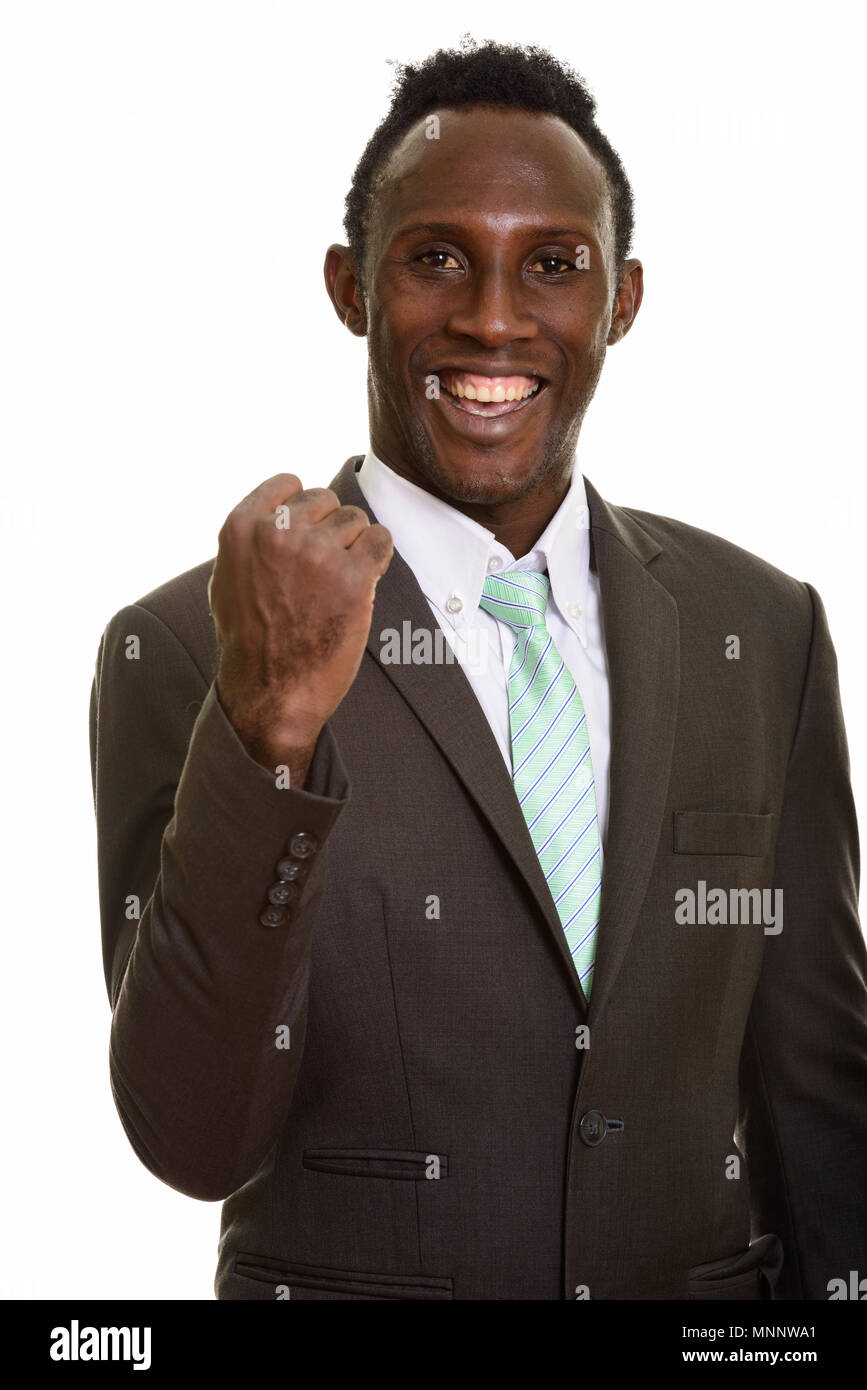 Giovani felici Africano nero imprenditore cercando motivati Foto Stock
