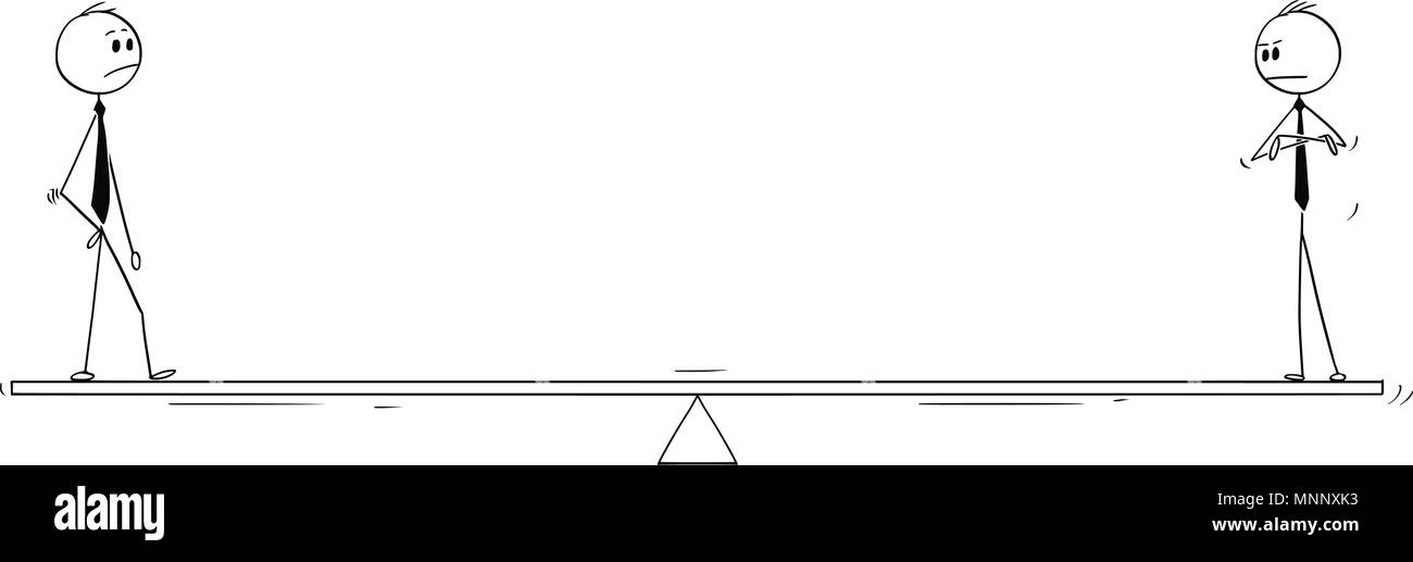 Cartoon di due imprenditori permanente sulla bilancia Illustrazione Vettoriale