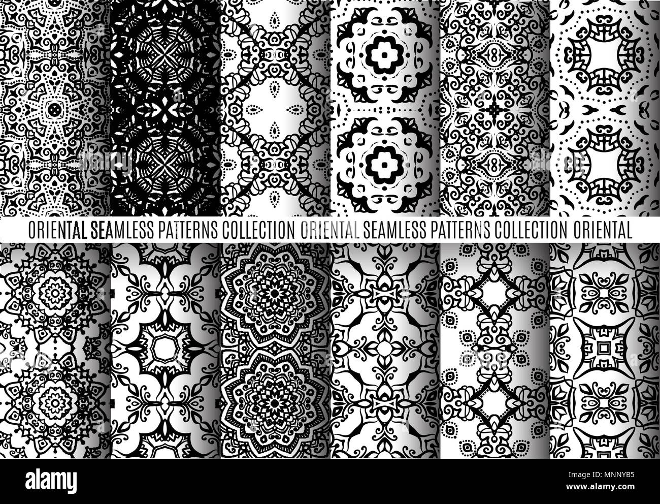 Bianco nero Arabesque Patterns Illustrazione Vettoriale