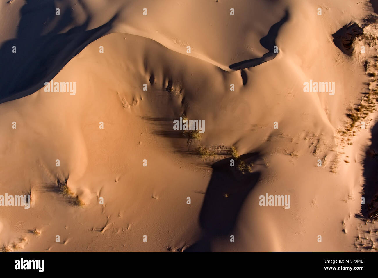 Vista aerea di enormi dune di sabbia nella regione arida del Capo Settentrionale, Sud Africa Foto Stock