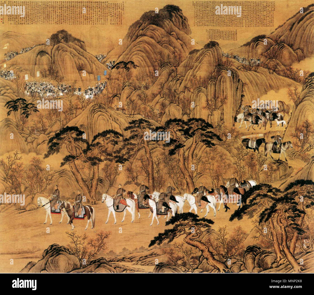 . Inglese: Imperatore Qianlong caccia cervi 中文: 《弘历哨鹿图》，立轴，绢本，设色，纵267.5cm，横319cm。现藏北京故宫博物院。 . Dinastia Qing. 1034 Imperatore Qianlong caccia Caprioli Foto Stock