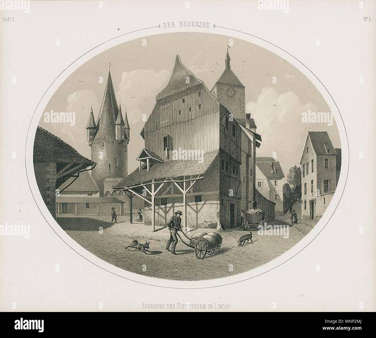 Z 002 . Schranne und Diebsthurm in Lindau (Platz vor dem Hotel Bayerischer Hof), Tonlitho aus dem Bodensee-Album von Julius Greth, um 1860, ca. 20 x 22,5 cm . Nel 1860 circa. Julius Greth (1824-1903) Descrizione pittore tedesco Data di nascita e morte 1824 1903 Luogo di nascita e morte di Bydgoszcz Heidelberg periodo di lavoro circa 1850-1875 sede di lavoro Bydgoszcz, Danzica, Ravensburg competente controllo : Q16739442 VIAF: 95595168 811 Lindau Schranne und Diebsturm Foto Stock