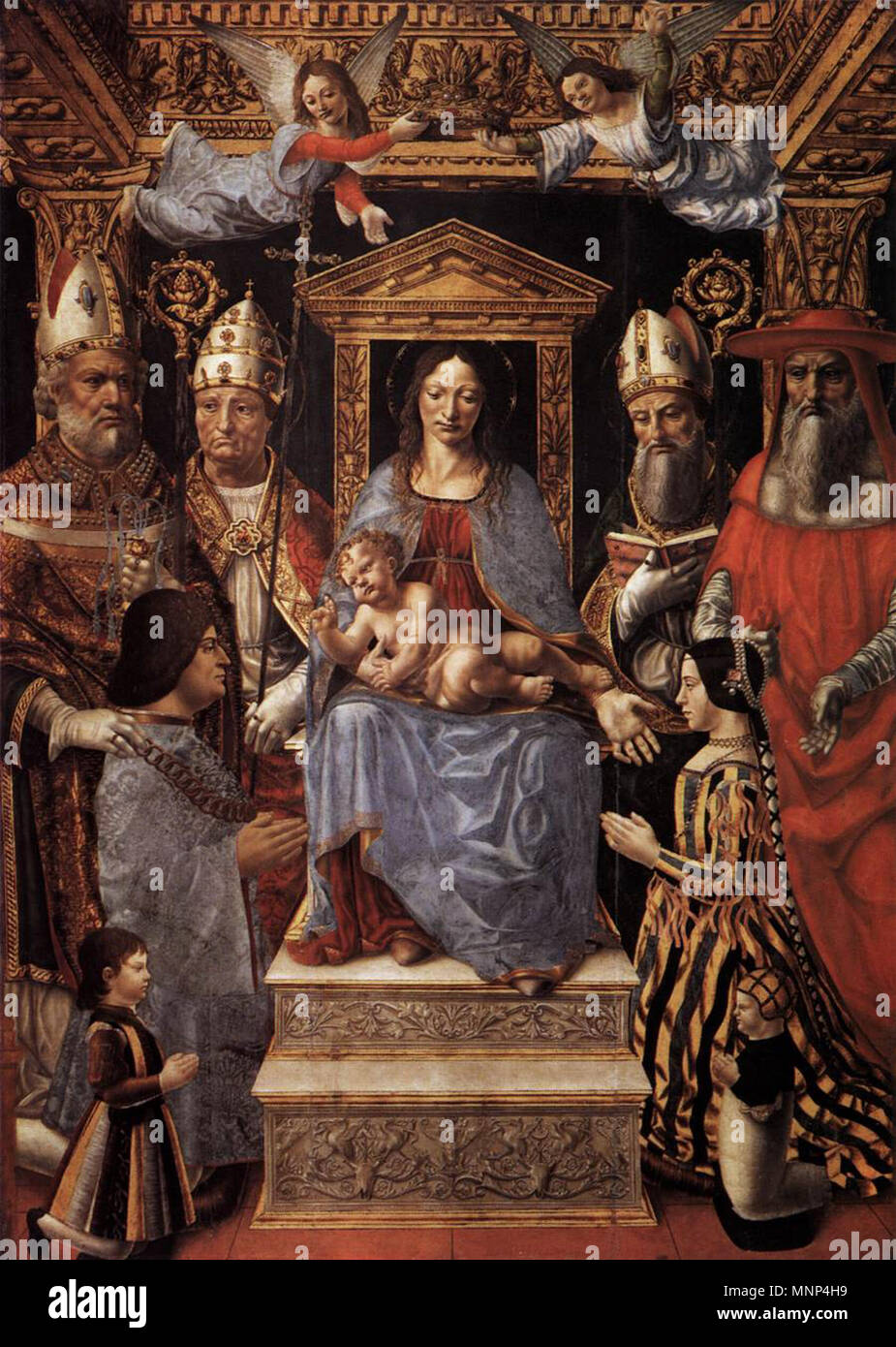 Madonna col Bambino in trono con i Dottori della Chiesa 1494. 954 Pala Sforzesca 2 Foto Stock
