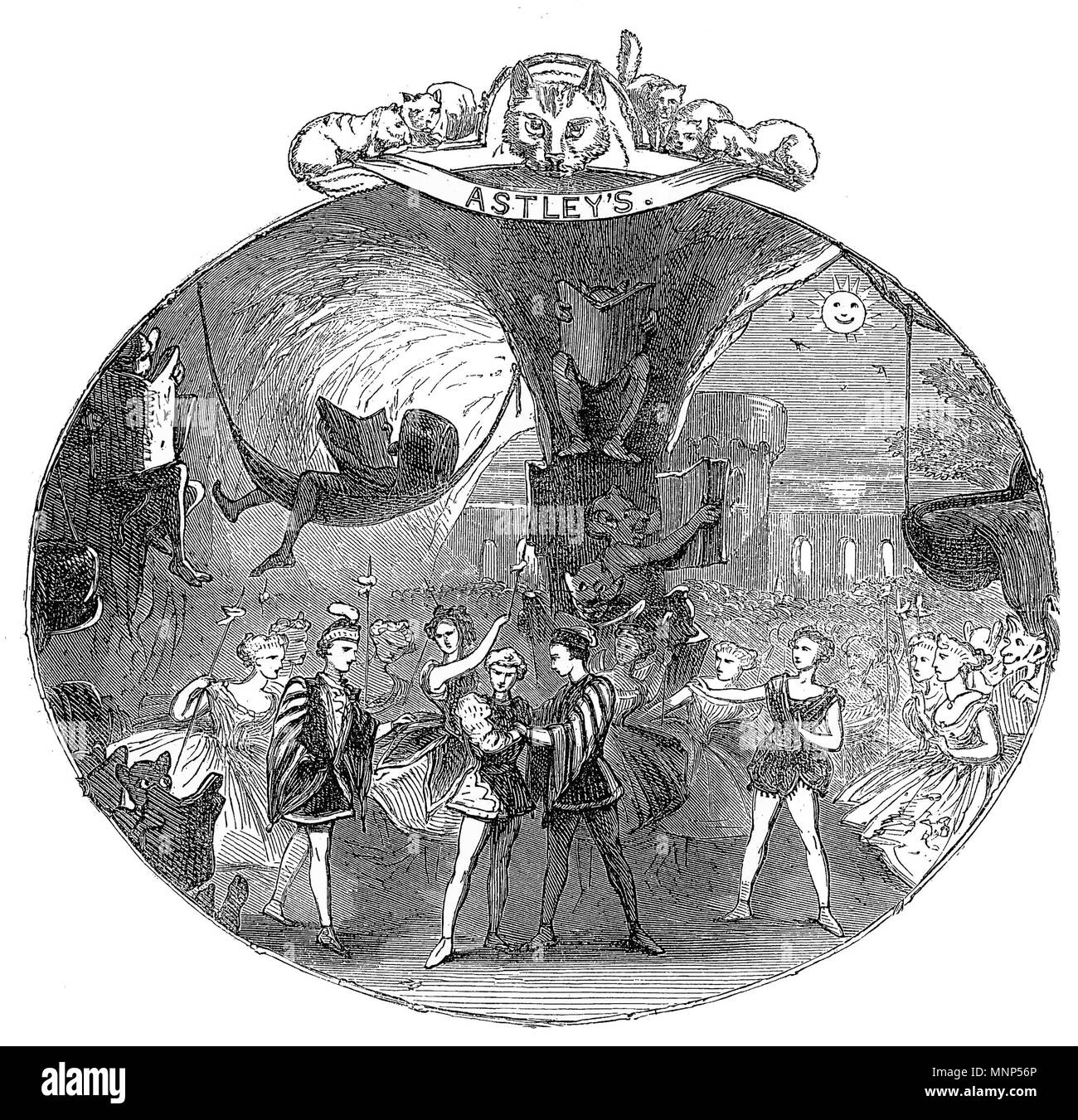 . Inglese: dettagli da "l'Pantomime di 1866' nel Dicembre 29, 1866 Illustrated London News. L'originale era molto più complicato di sfondo - fate, folletti, etc circondato l'immagine -, nonché altri cinque pantomime. Tuttavia, si è rivelato impossibile compiere un dettaglio da esso che includeva lo sfondo senza tagliare le figure a metà, o avente è sbilanciato e quindi la maggior parte di esso è stata cancellata. Questo è francamente un terribile sforzo e mi dovrebbe vergognarsi di me. Ma che cosa potevo fare? . 3 settembre 2007 (originale data di caricamento). Svanite utente presso en.wikipedia 957 Pantomime di 1866 - hush-a- Foto Stock