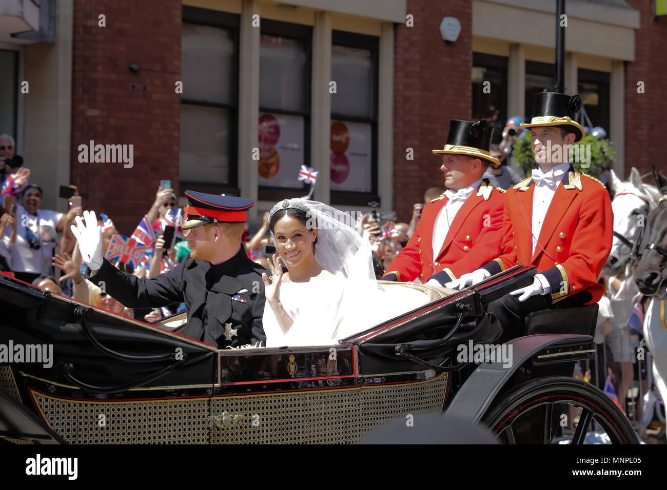 Windsor, Regno Unito, 19 maggio 2018. Royal Wedding. Il matrimonio di S.A.R. il principe Harry e Ms Meghan Markle, Sabato 19 Maggio. Credito: amanda rose/Alamy Live News Foto Stock