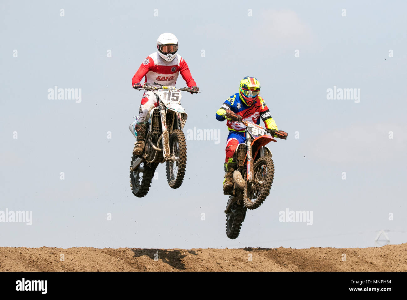 Lancashire, Regno Unito, 19 maggio 2018. Cittadini MX Motocross, Dock Preston, Lancashire. Il 19 maggio 2018. La crema della British Motocross talento sarà tenuto al circuito a Preston Docks nel Lancashire per un week-end della Michelin MX cittadini. Il "cittadini" offre un intero weekend di gare con 26 gare su due giorni e le classi di servizio catering per SW/BW 85, MXY1 e 2, MX1 e MX2 Clubman destra attraverso la Pro MX1 e MX2 'più veloce 40'; lo stadio è impostato per un'azione-ricco programma del campionato britannico racing alla sommità del suo gioco. Credito: Cernan Elias/Alamy Live News Foto Stock