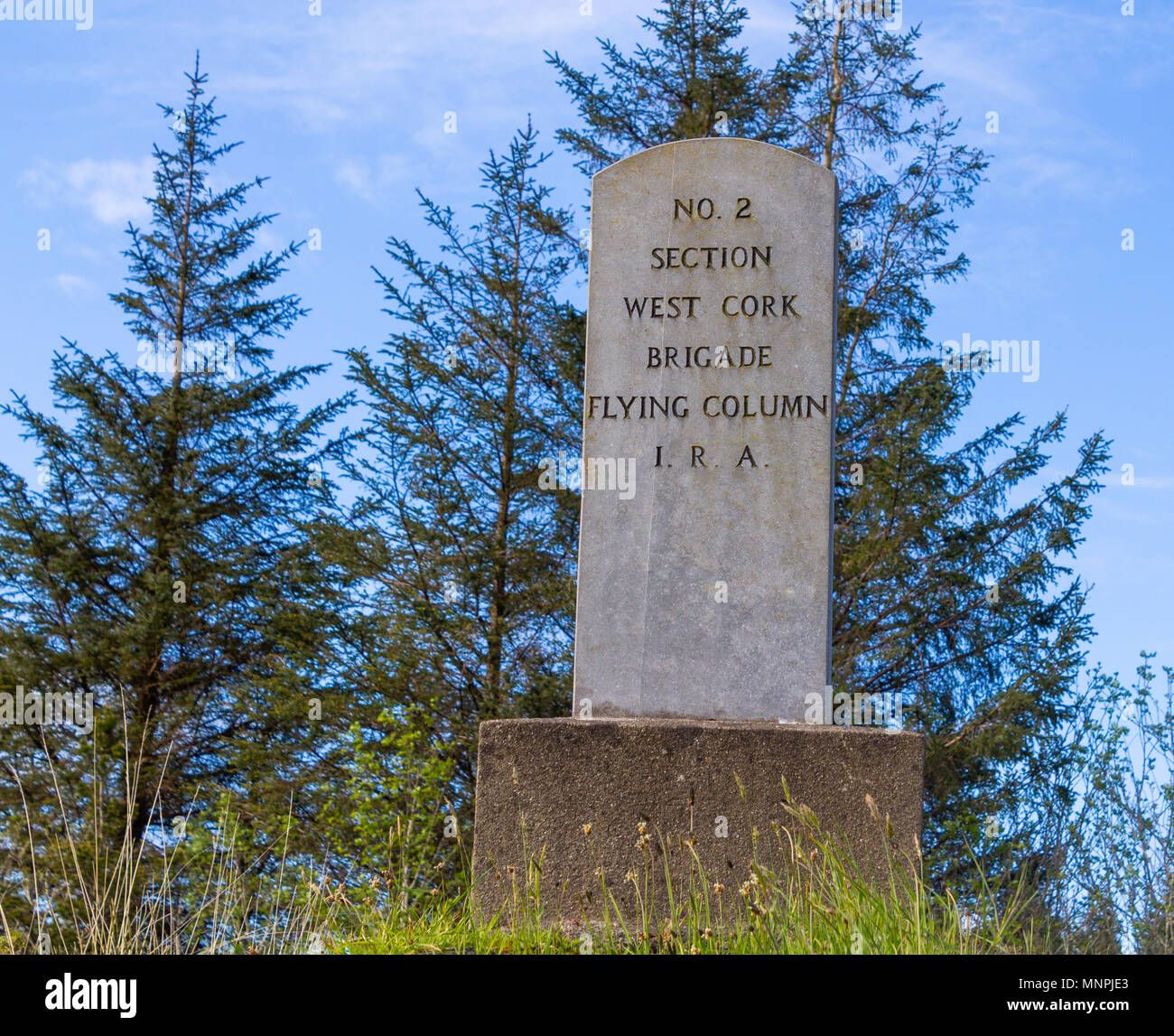 Una lapide commemorativa nei pressi del villaggio di kilmichael, Irlanda dove l'esercito repubblicano irlandese o IRA hanno teso una imboscata del Royal Irish constabulary nel 1920. Foto Stock