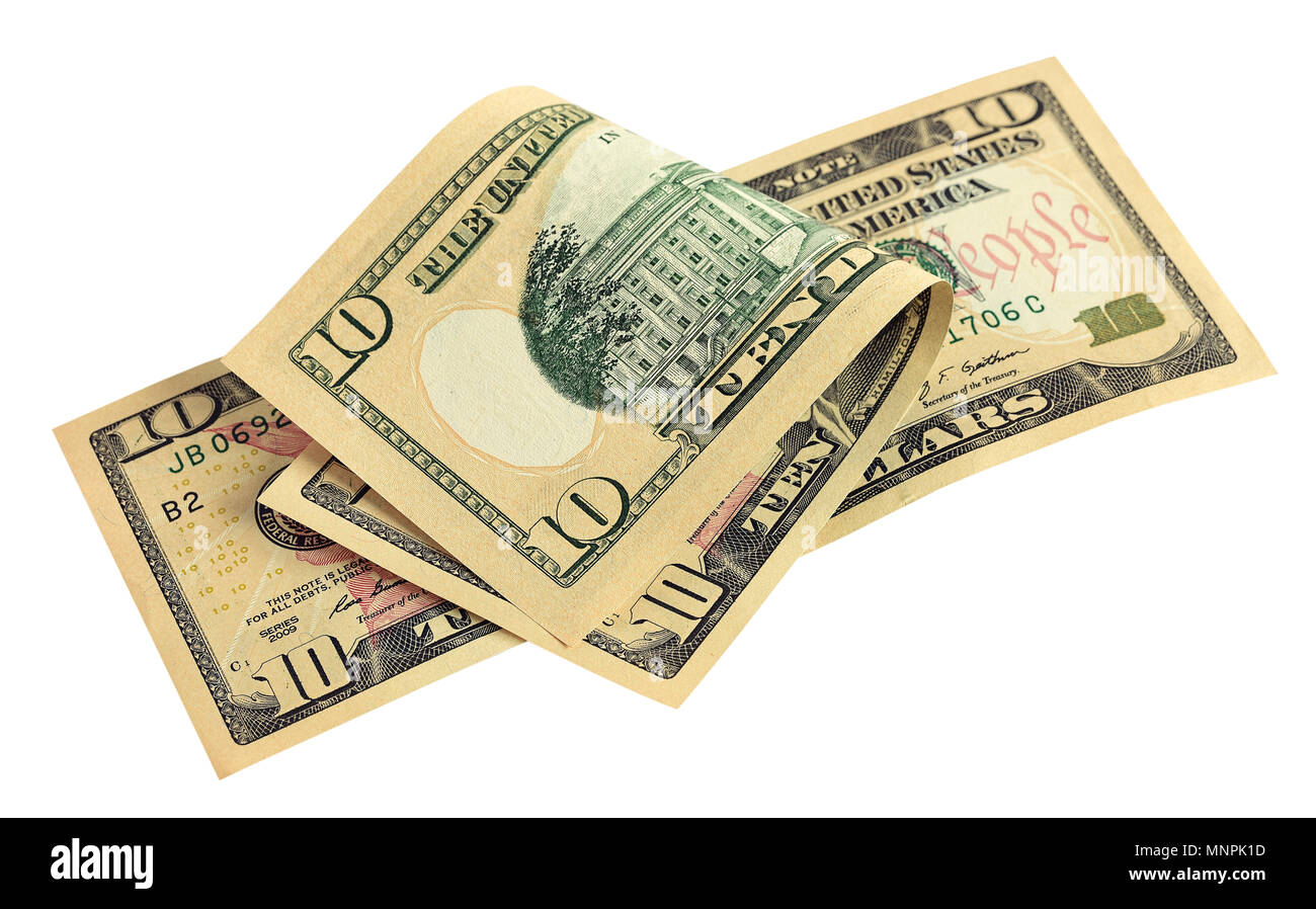 Dieci dollari isolato. Il denaro in contanti di USD Foto Stock