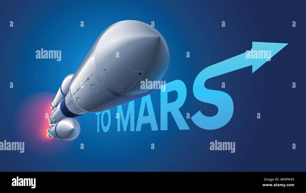 Spazio pesante il lancio di razzi su Marte. Missione su Marte. L'Americano vettore dello spazio. Falcon heavy illustrazione vettoriale. Illustrazione Vettoriale