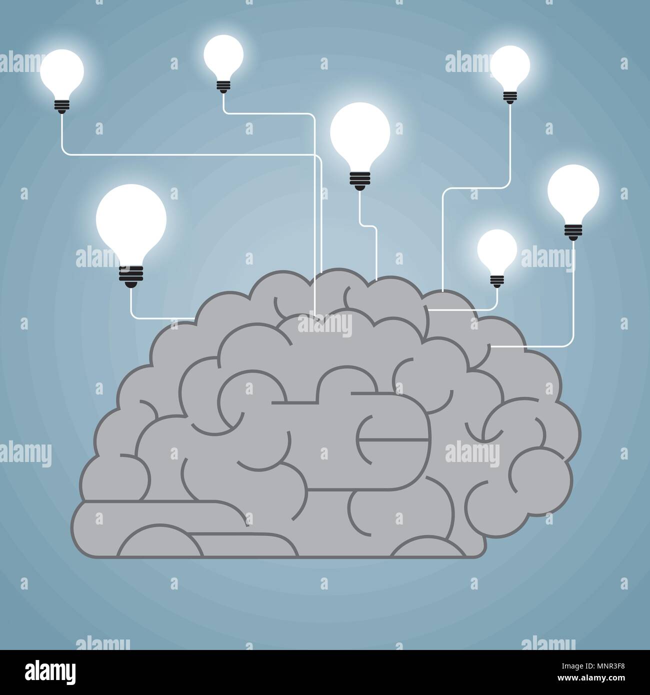 Grande creative design concept, cervello e lampadina della luce di combinazione. Illustrazione Vettoriale