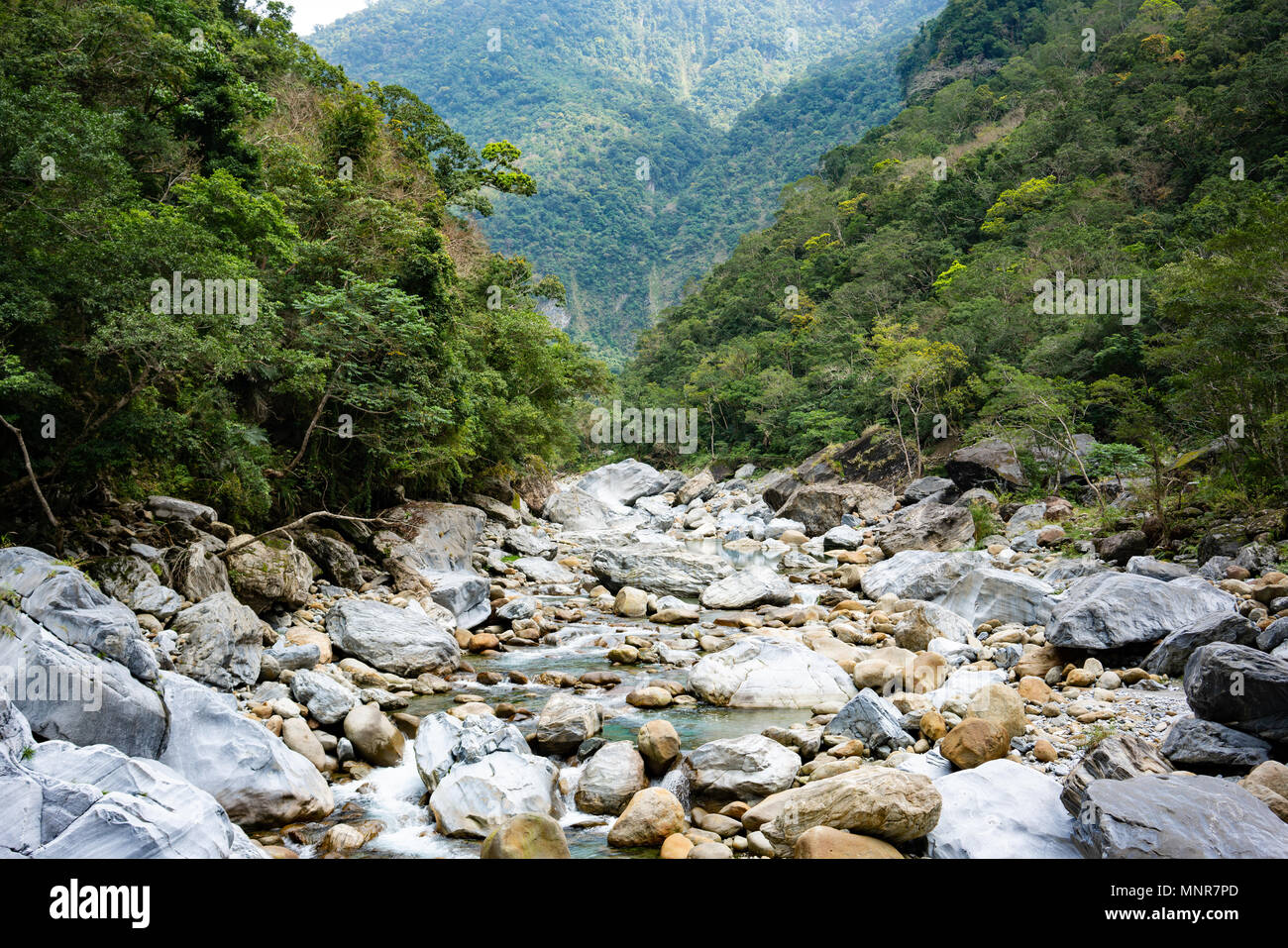 Vista sul fiume con le rocce lungo il sentiero Shakadang in Taroko Gorge National Park in Hualien Taiwan Foto Stock