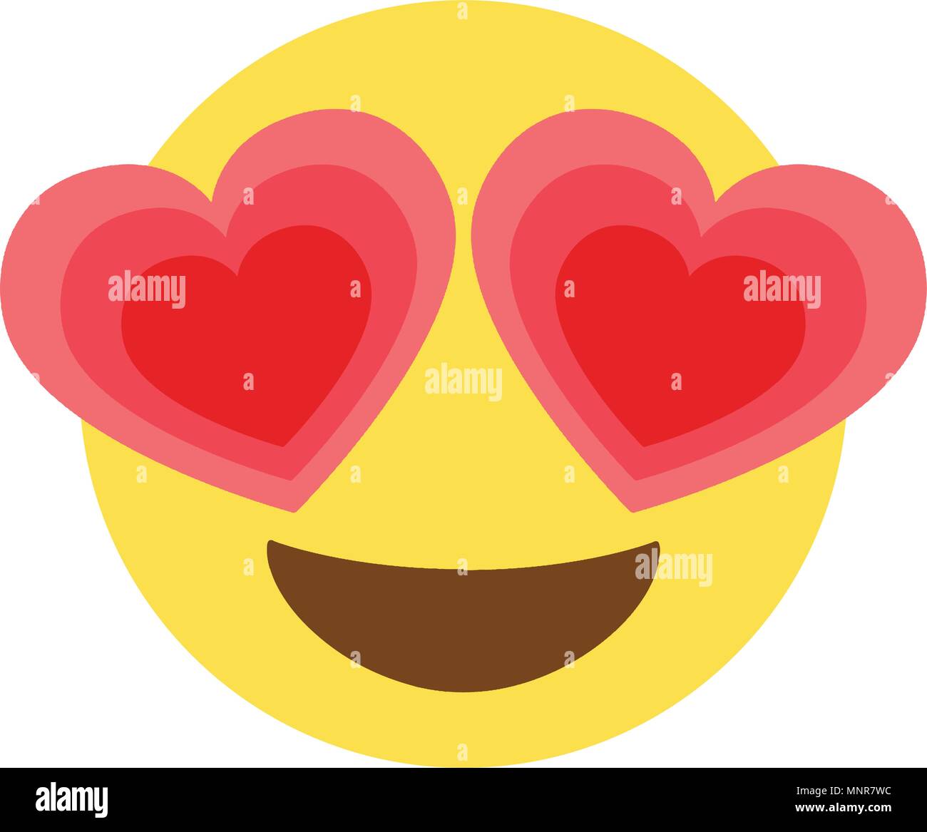 Il vettore isolato giallo faccia felice con cuore rosso occhi icona piatta Illustrazione Vettoriale