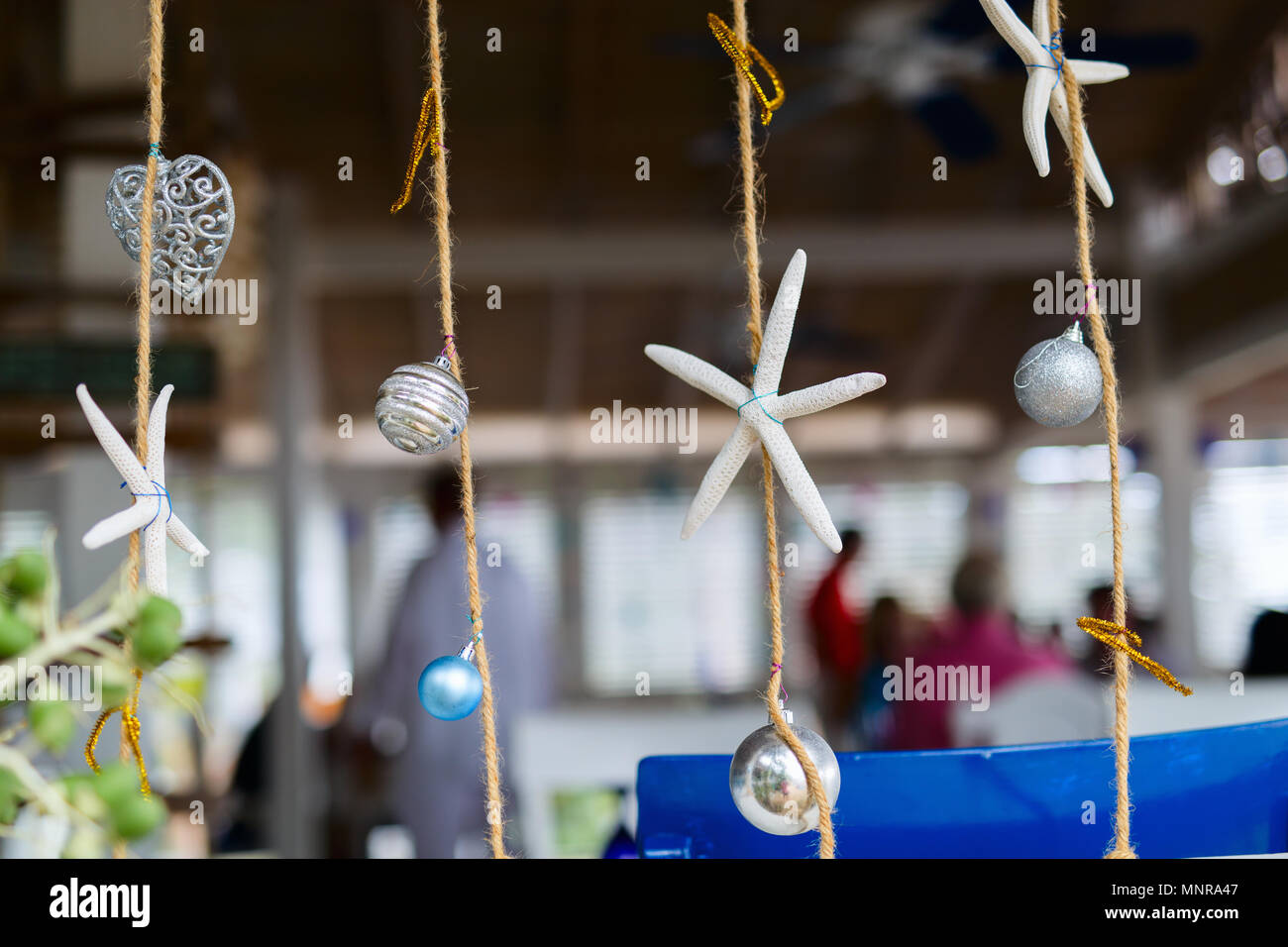 In prossimità del mare ristorante decorato con stelle marine e conchiglie Foto Stock