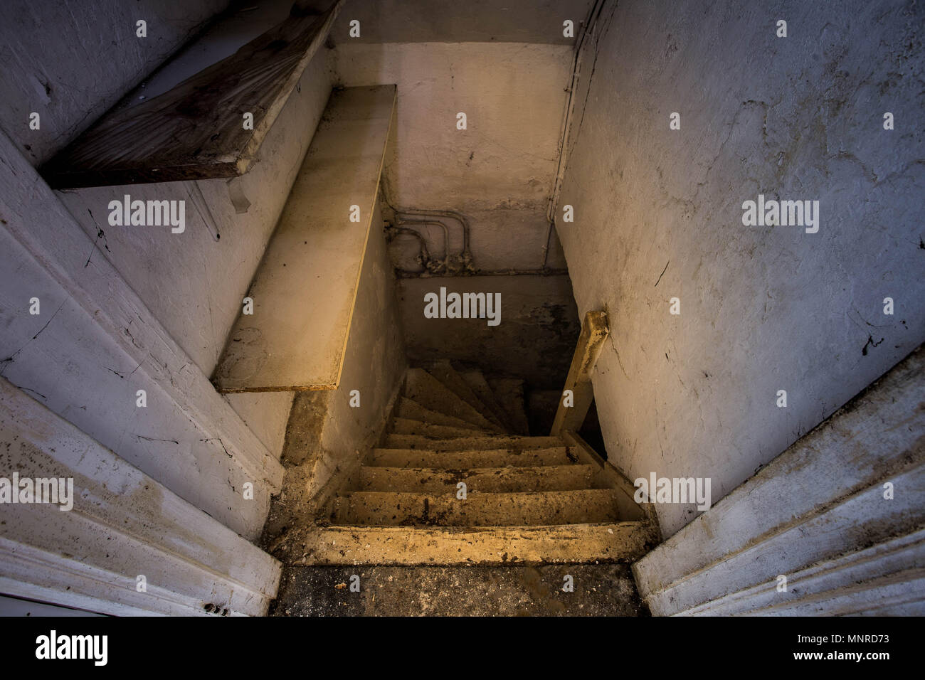 Scale di legno per scary seminterrato buio Foto Stock
