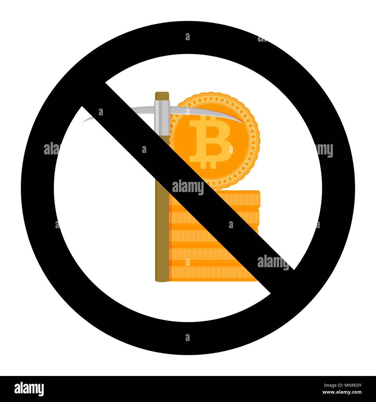 Miniera di Ban bitcoin, non consentito bit-moneta, restrizione e vietato crypto. Illustrazione Vettoriale Illustrazione Vettoriale