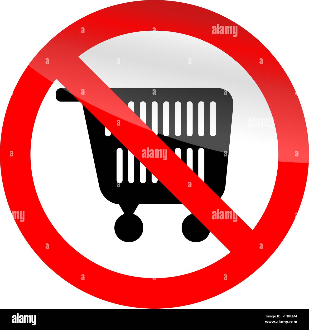 Nessun simbolo dello shopping, ban icona carrello. Divieto pushcart in negozio, divieto di mercato commerciale, illustrazione vettoriale Illustrazione Vettoriale