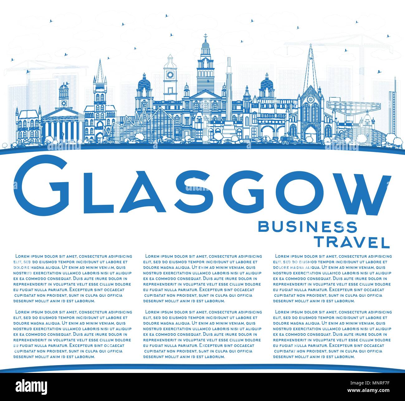 Delineare Glasgow Scozia skyline della città con edifici blu e copia di spazio. Illustrazione Vettoriale. Viaggi di affari e turismo Concept Illustrazione Vettoriale