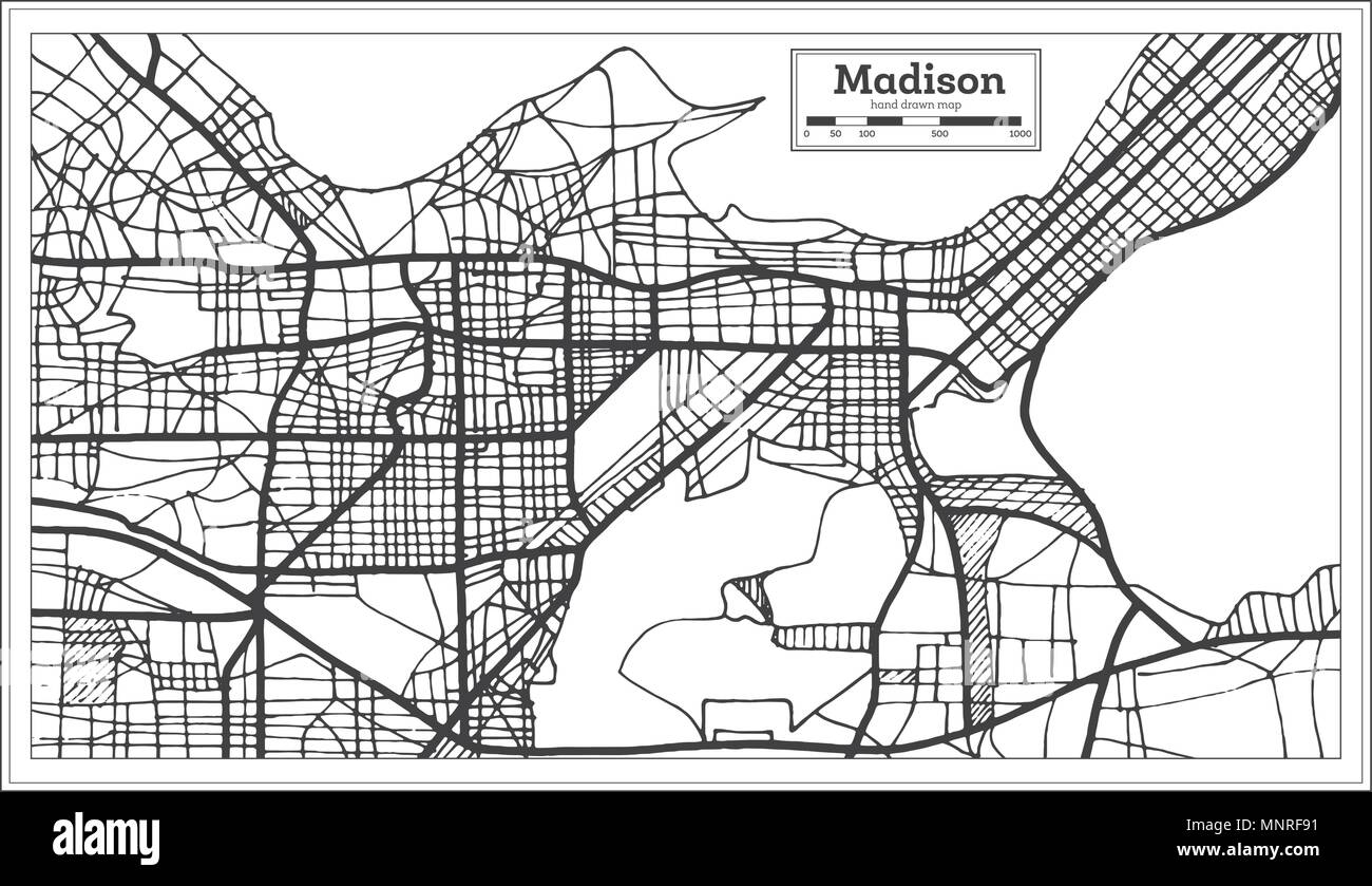 Madison USA Mappa della città in stile retrò. Mappa di contorno. Illustrazione Vettoriale. Illustrazione Vettoriale