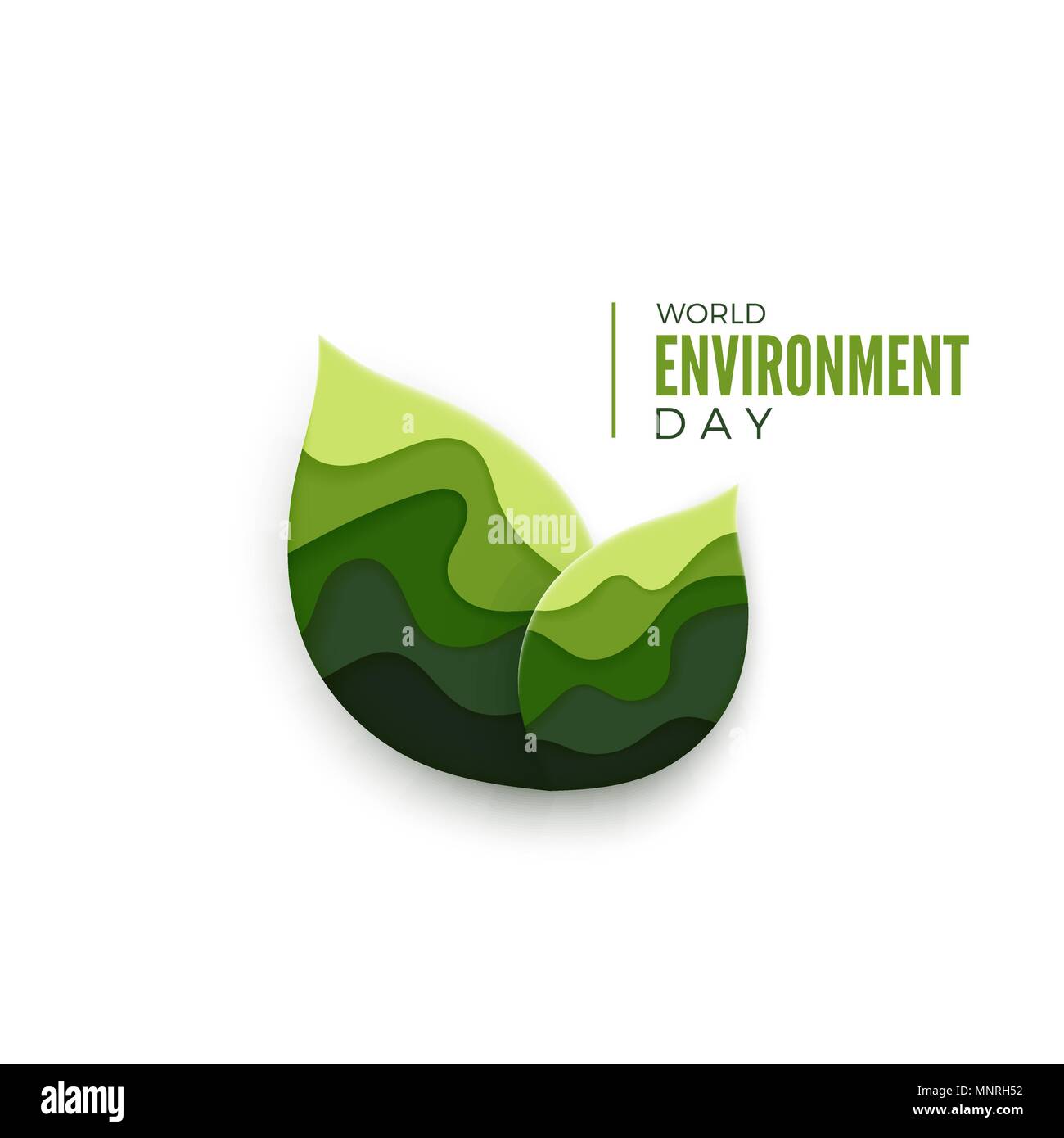 Giornata mondiale dell'ambiente. Abstract foglie verdi concetto. Concetto di ecologia banner con carta tagliata foglie verdi. Illustrazione di vettore isolato su bianco Illustrazione Vettoriale