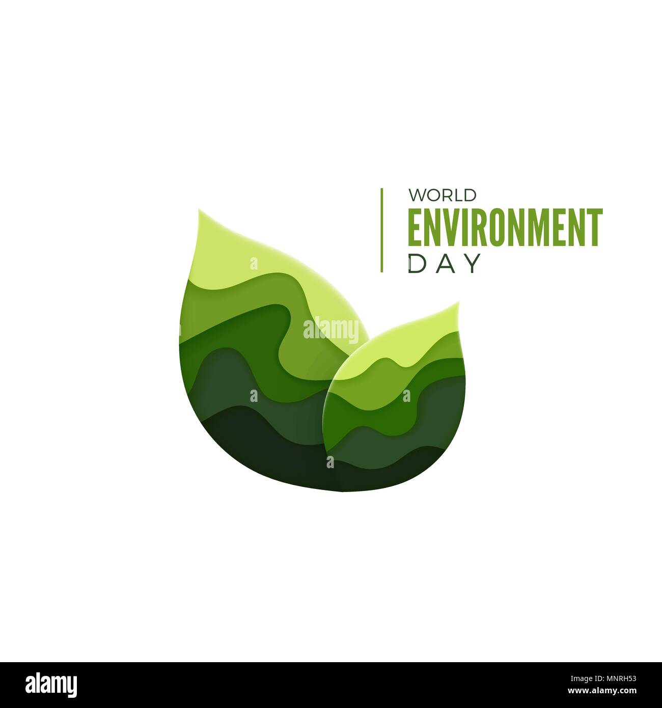 La Giornata Mondiale dell Ambiente concetto di banner. Ecologia design poster. Taglio della carta verde foglia concetto. Illustrazione di vettore isolato su sfondo bianco Illustrazione Vettoriale