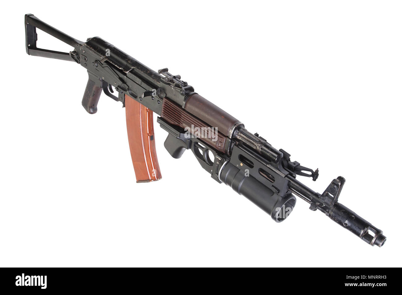 Kalashnikov AK 74 con GP-25 lanciagranate isolato su bianco Foto Stock