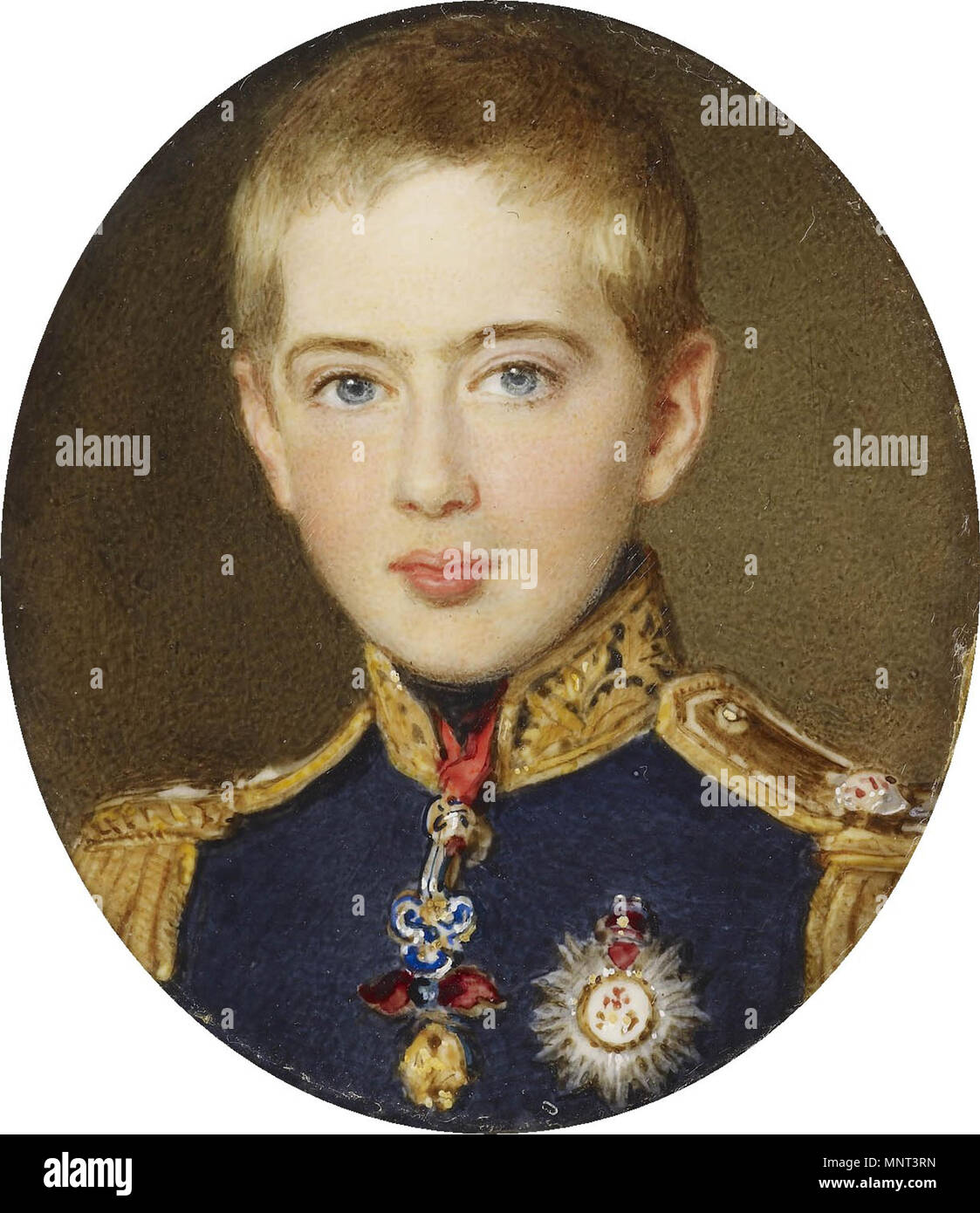 . Ritratto dipinto in miniatura di Pedro V, re di Portogallo (1853-1861), come un 15-anno-vecchio duca di Braganza. Dicembre 1852. 971 Pedro V di Portogallo, quando il duca di Braganza (1852) Foto Stock