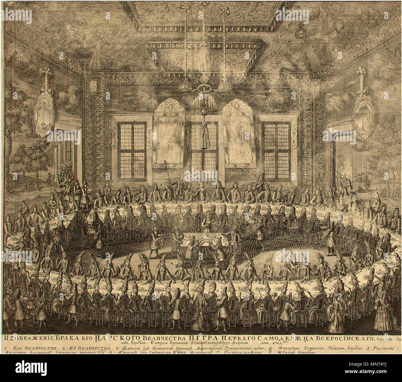 Свадьба Петра mi и Екатерины 19 февраля 1712 г. Pietro I e Catherine io matrimonio il 19 febbraio 1712. L'incisione 54х62 cm. Membro Hermitage Museum di San Pietroburgo, Russia. 1712. Зубов, Алексей Федорович 975 Pietro I e Catherine io wedding 1712 Foto Stock