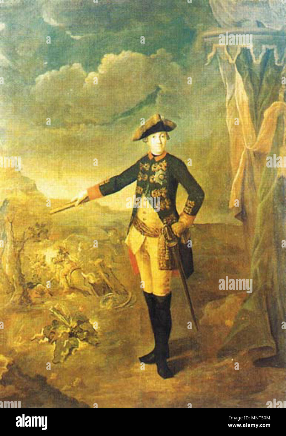 . Inglese: Ritratto di Pietro III di Russia (1728-1762) Русский: Изображен(а): Петр III Федорович (Карл Петр Ульрих) Рокотов, Федор Степанович Портрет императора Петра III. 1762. ГРМ, Холст масло. 277 х 202 Государственный Русский музей, Санкт Петербург a. Инв. № Ж-3929. Ранее портрет бесспорно считался работой Ф.С. Рокотова. Так он, например, значился еще в 1980 году в каталоге Русского музея (Государственный Русский музей. Живопись. XVIII-XX века. Каталог. - Л., 1980). Однако черты живописной манеры мастера проследить на этом полотне крайне трудно. Из-за плохой сохранности красочный слой был п Foto Stock