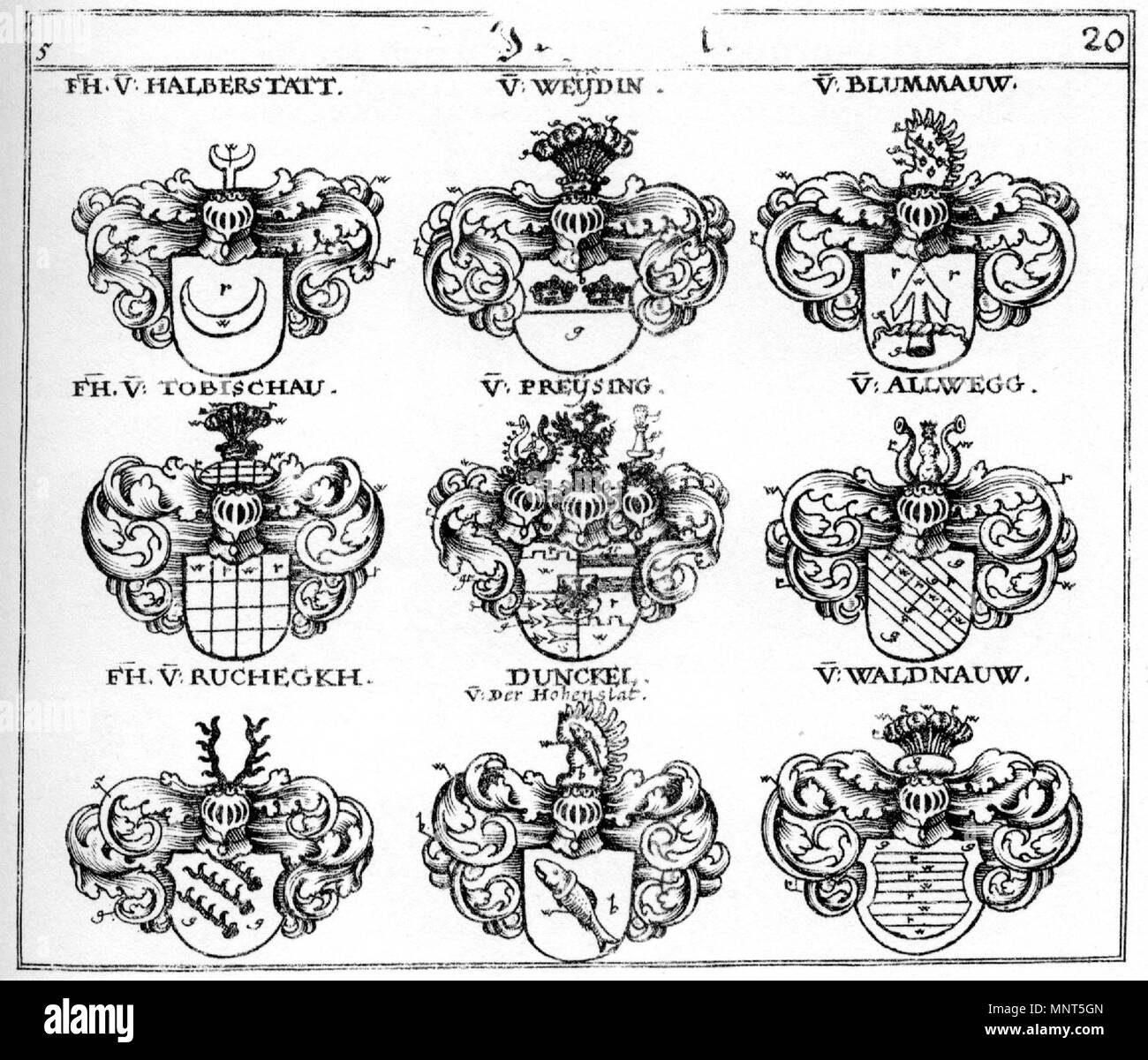 . Freiherren - Siebmacher 1701/3 - Blatt 020 . Teil: 1 1701/Teil: 2 1703. Johann Siebmacher (1561-) nomi alternativi Johann Ambrosius Siebmacher Johann Sibmacher, Johann Syber Descrizione pittore tedesco, incisore e incisore, Data di nascita e morte circa 1561 23 Marzo 1611 / 1611 Luogo di nascita e morte di Norimberga Autorità di Norimberga controllo : Q74965 VIAF: 56733639 ISNI: 0000 0001 1838 8099 LCCN: N50027224 GND: 119546655 SELIBR: 91661 WorldCat 1117 Siebmacher020 - 1703 - Freiherren Foto Stock