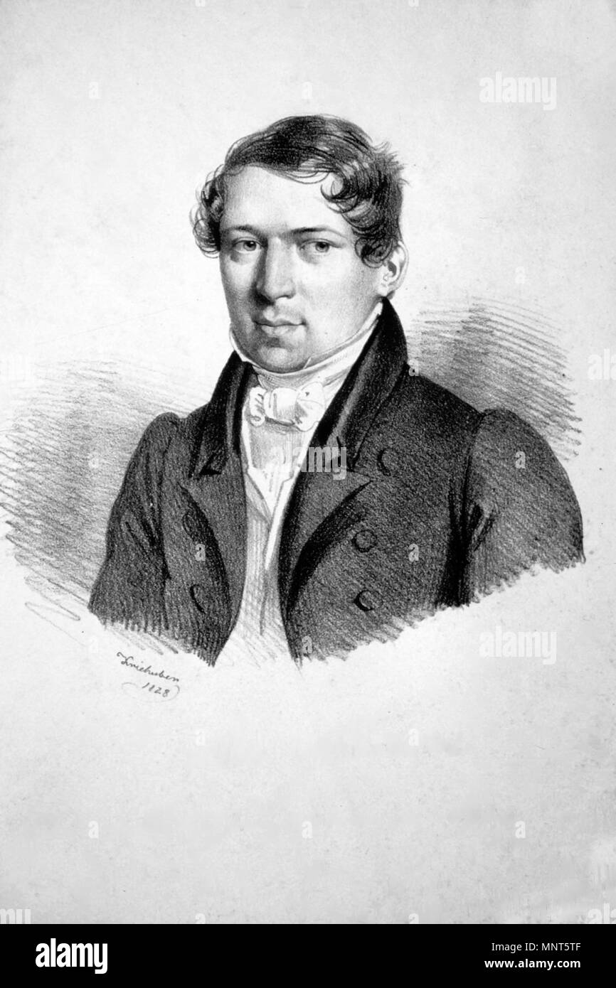 . Deutsch: Peter Wucherer Freiherr von Huldenfeld (1806-2877), Hofrat, Kreishauptmann a Eger, Ehrenbürger von Eger und Franzensbad. Ritter des Leopoldordens. Lithographie von Josef Kriehuber, 1829, als Zögling des Theresianums. 1829. Josef Kriehuber (1800-1876) 978 Pietro Wucherer Litho Foto Stock