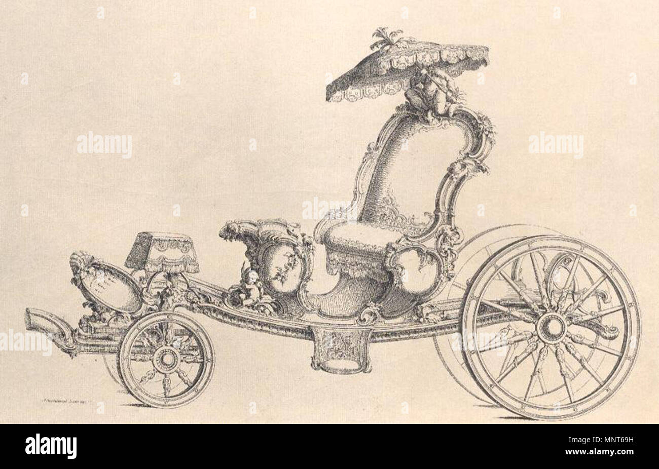 . Inglese: "Phaeton con tettoia", progetto di Johann Michael Hoppenhaupt der Ältere (il vecchio), 1745 Deutsch: "Phaeton mit baldacchino", Entwurf von Johann Michael Hoppenhaupt der Ältere, 1745 . 1755. Johann Wilhelm Meil (1733-1805) 981 Phaeton mit baldacchino Foto Stock