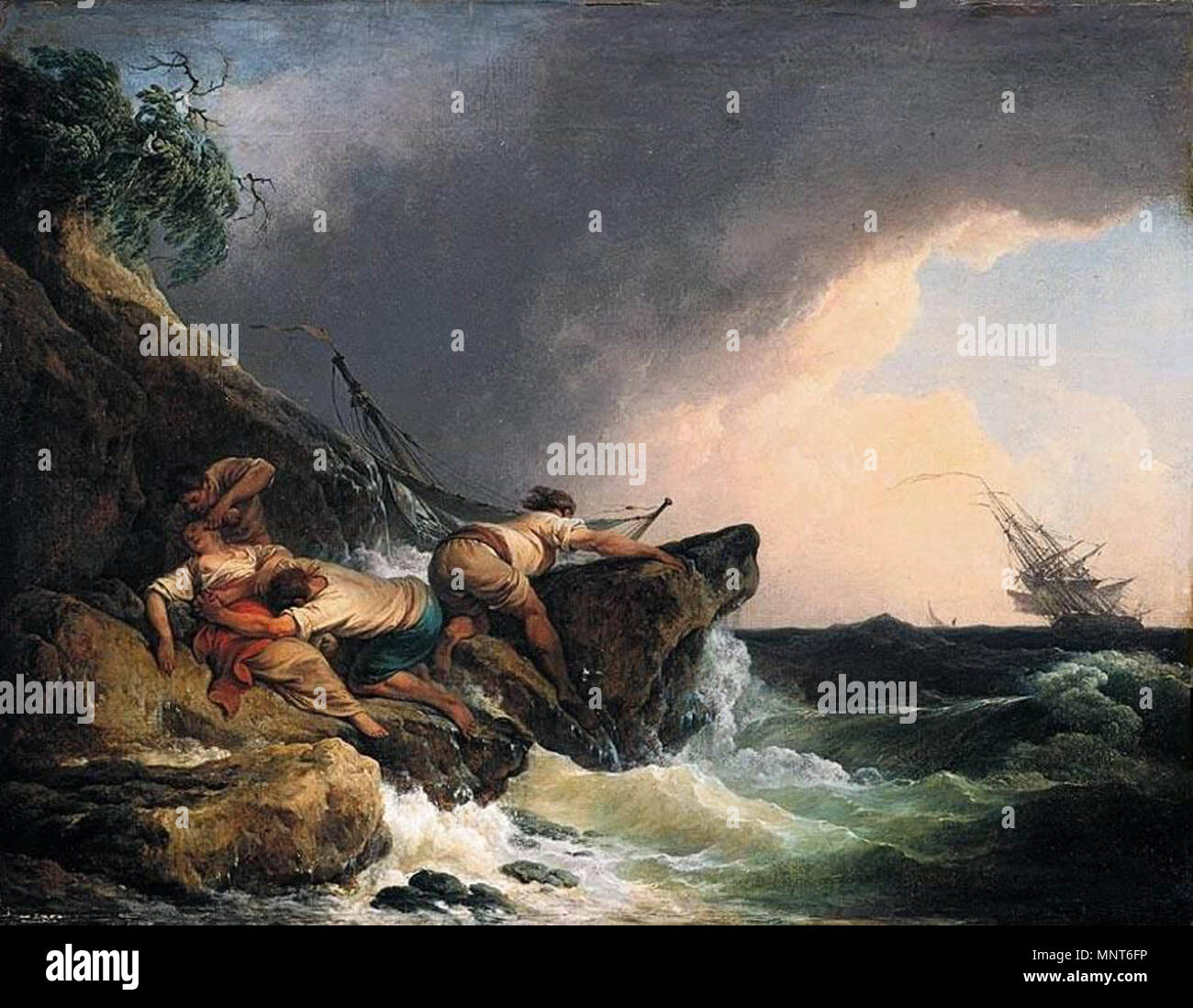 Inglese: Rocky il paesaggio costiero in una tempesta 1771. 982 Philipp Jakob Loutherbourg d. J. - Rocky il paesaggio costiero in una tempesta - WGA13731 Foto Stock