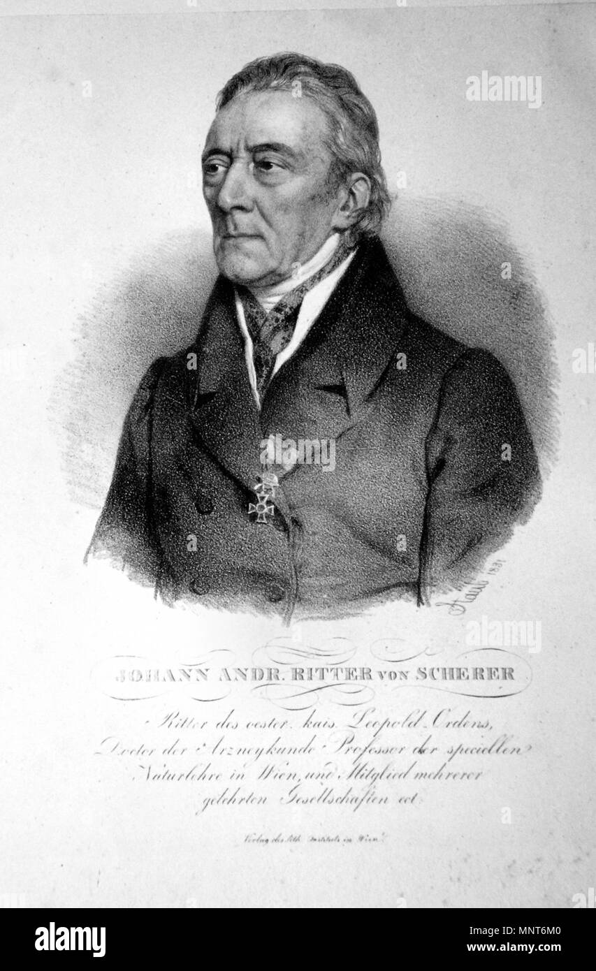 Fotocamere digitali Olympus . Deutsch: Johann Andreas von Scherer (1755-1844), Arzt, Chemiker, Naturforscher. Lithographie von Andreas Staub, 1831 . 1831. Andreas Staub (1806-1839) 723 Johann Andreas Scherer Litho Foto Stock