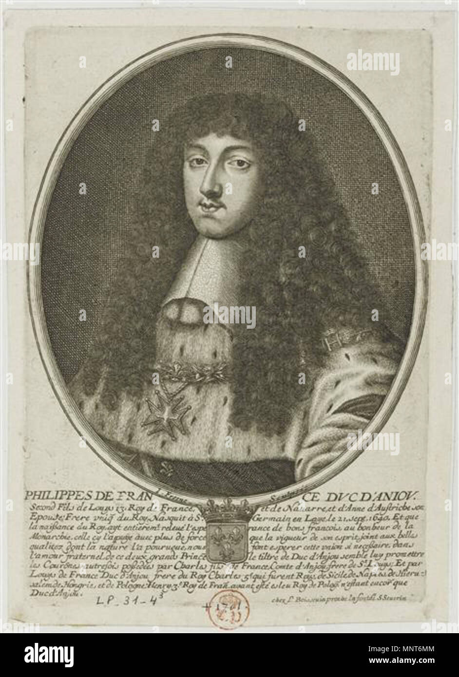 . Inglese: Ritratto di Philippe de France (1640-1701), unica sorella di Luigi XIV mentre il Duca di Anjou . circa 1659. 982 Philippe de France mentre il Duca di Anjou, artista sconosciuto Foto Stock