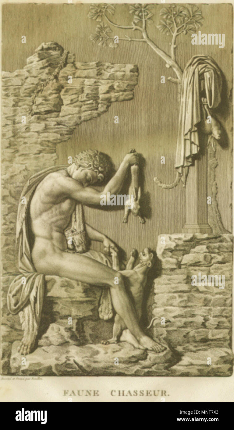 . "Faune chasseur' dal francese pittore e incisore Pierre Bouillon. La piastra dal Musée des antiquariato, dessiné et gravé par P. Bouillon, avec des avvisi explicatives par J. B. de San Vittore, 3 volumi, 1810-1821. Tra il 1810 e il 1821. Pierre Bouillon (1776-1831) 987 Pierre Bouillon - Faune Chasseur (rilievi) Foto Stock