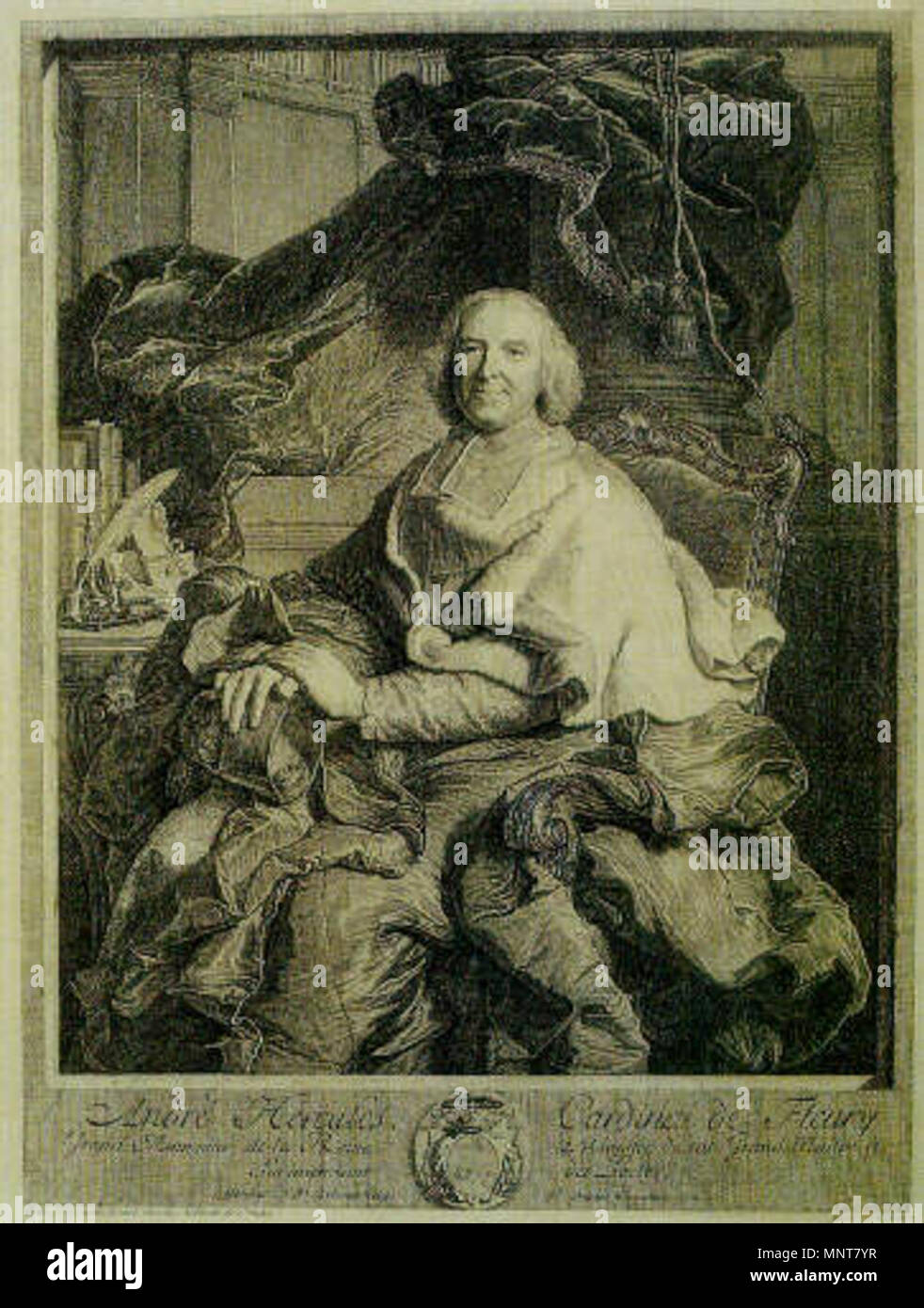 Ritratto del cardinale francese André Hercule de Fleury (1653-1733) 1730 (incisione); 1728 (dipinto originale). 987 Pierre Imbert Drevet - Fleury Foto Stock