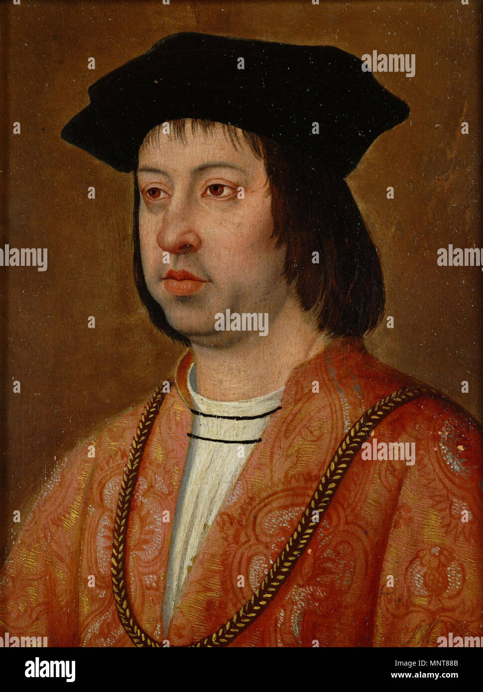 Tedesco: König Ferdinando II. (1452-1516) von Aragon, ab 1468 auch König von Sizilien. Español: Fernando II de Aragón, el Católico inglese: Ferdinando II di Aragona, il cattolico . tardo XV secolo / inizio del XVI secolo. 888 Michel Sittow 004 Foto Stock
