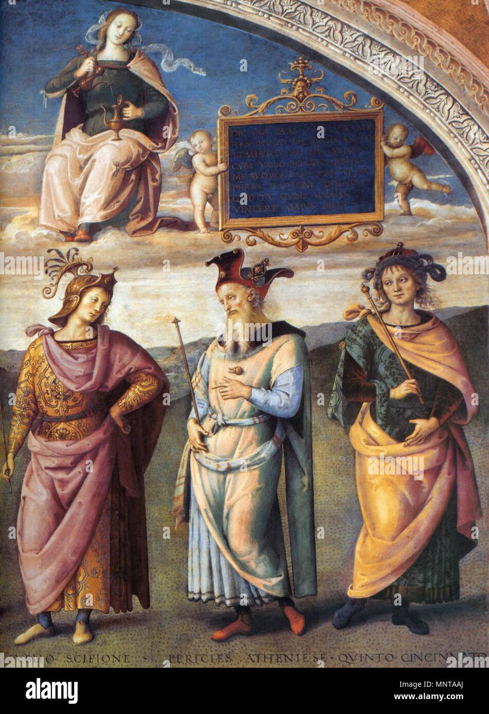 Uomini illustri dell'antichità (dettaglio) tra 1497 e 1500. 996 Pietro Perugino - uomini illustri dell'antichità (dettaglio) - WGA17238 Foto Stock