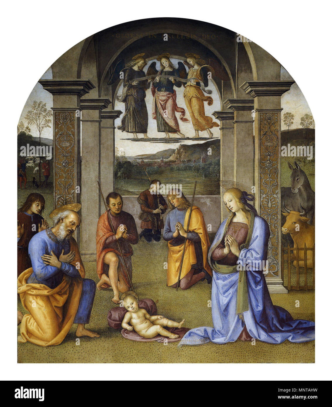 . Pietro Perugino: Collegio del Cambio (Natività). Cat. No. 52 a Vittoria Garibaldi: Perugino. Catalogo completo. Octavo, Firenze 2000, ISBN 88-8030-091-1 . tra 1496 e 1500. Pietro Perugino (1446-1524) nomi alternativi nascita Nome: Pietro Vannucci Descrizione pittore italiano Data di nascita e morte tra circa 1445 e circa 1448 1523 Luogo di nascita e morte Città della Pieve Fontignano sede di lavoro Perugia, Firenze, Roma, Orvieto competente controllo : Q5827 VIAF: 228460912 ISNI: 0000 0003 8692 0520 ULAN: 500024544 LCCN: N84039337 WGA: Perugino, Pietro WorldCat 997 Pietro per Foto Stock