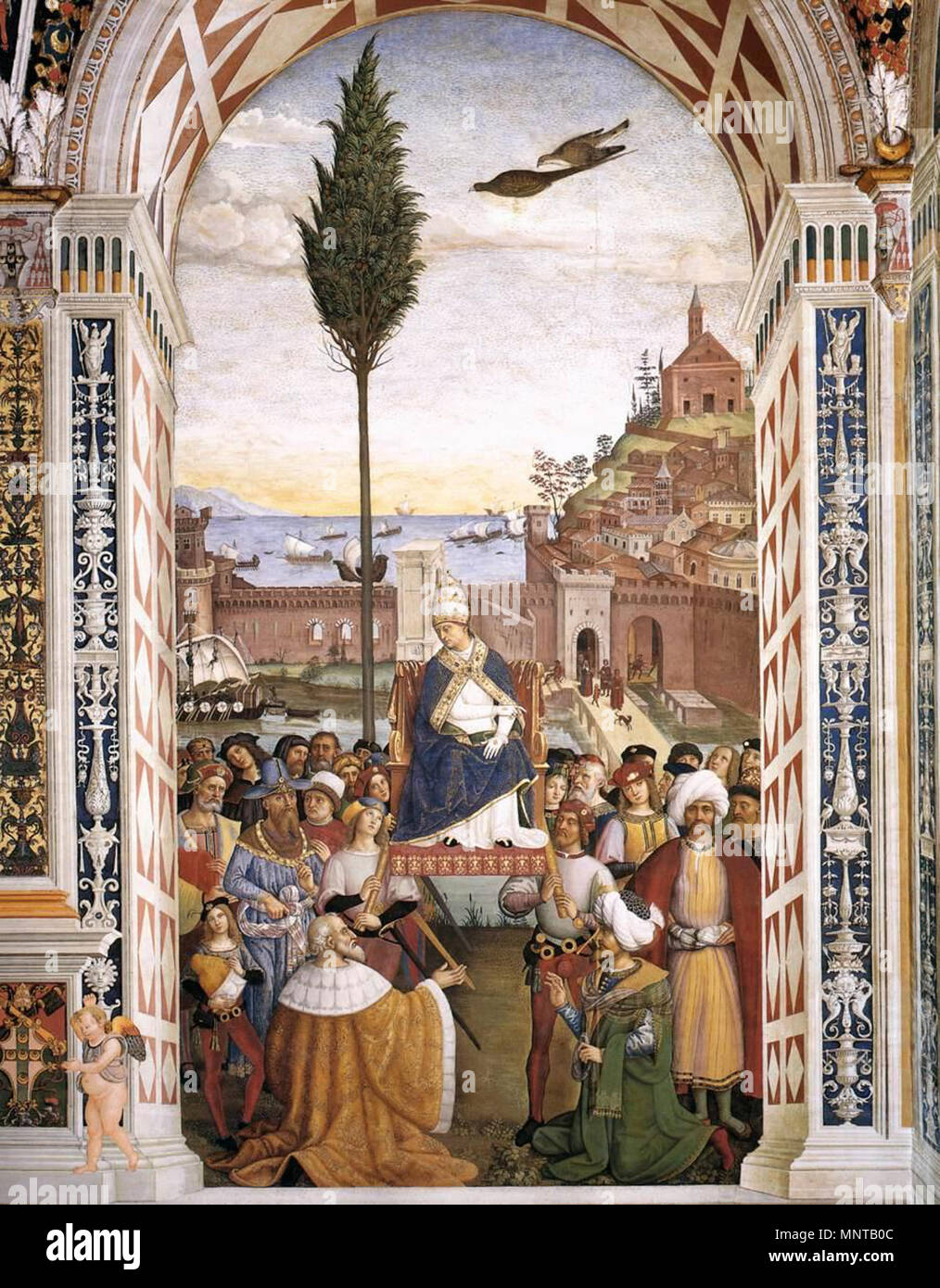 Inglese: No. 10: il Papa Pio II giunge ad Ancona tra 1502 e 1508. 999 Pinturicchio - No. 10 - Papa Pio II arriva in Ancona - WGA17807 Foto Stock