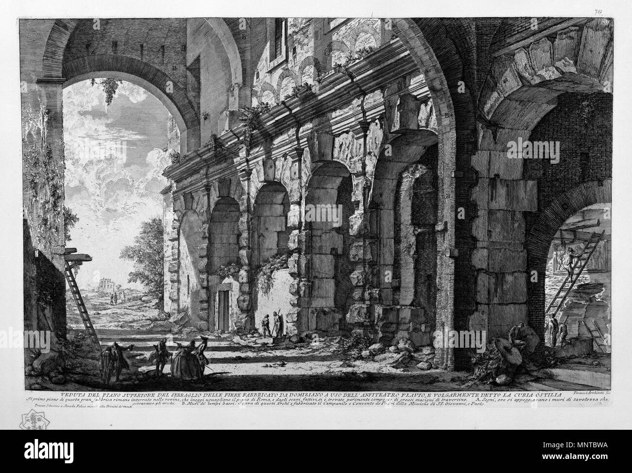 Veduta del piano superiore del serraglio delle fiere fabbricato da Domiziano un uso dell' anfiteatro Flavio, e volgarmente detto la Curia Ostilia 1748-1774. 1001 Piranesi-17035 Foto Stock