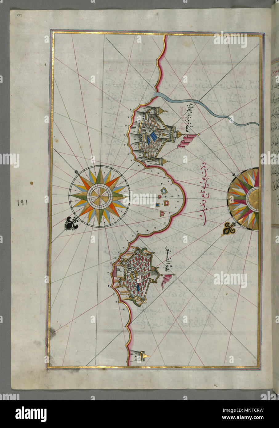 Piri Reis (Turco, 1465-1555). "Foglia dal libro sulla navigazione,' XVII - XVIII secolo. inchiostro, vernice e oro su carta. Walters Art Museum (W.658.197A): acquistato da Henry Walters. W.658.197un 1004 Piri Reis - Mappa della città di Vasto e Termoli sulla costa italiana - Walters W658197A - Pagina completa Foto Stock